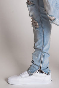 Paint Splatter Destroyed Ankle Zip Jeans