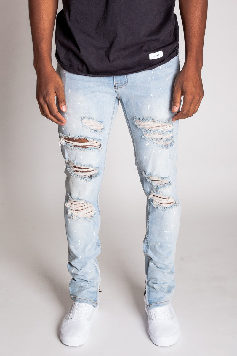 Paint Splatter Destroyed Zip Jeans –